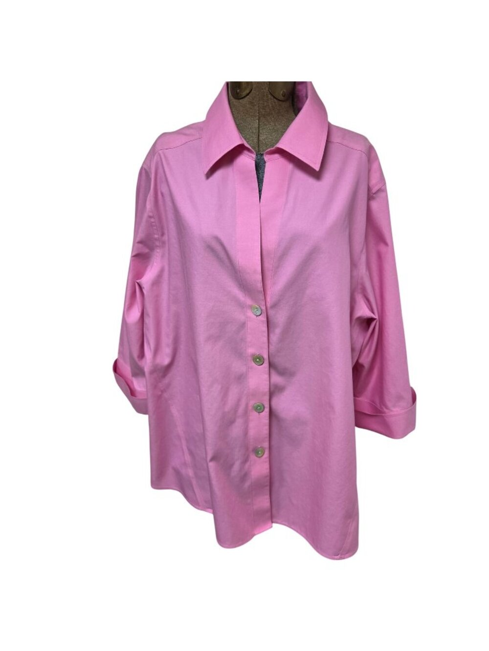 Foxcroft Blouse Womens 20W Pink Button Front 3/4 Sleeve Non Iron Business Casual